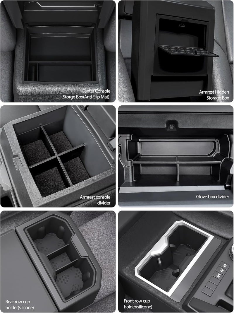 ELECFRESH 6PCS Center Console Organizer Tray for 2024 2025 Toyota Tacoma Accessories, Armrest Hidden Storage Box, Rear and Console Cup Holder Glove and Armrest Storage Box with Insert Divider for Toyota Tacoma - Image 2